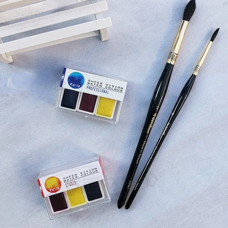 3 원색 단색 수채화 안료 세트, 대학 및 전문 등급 미술 원장 일러스트, 여행 휴대용 수채화