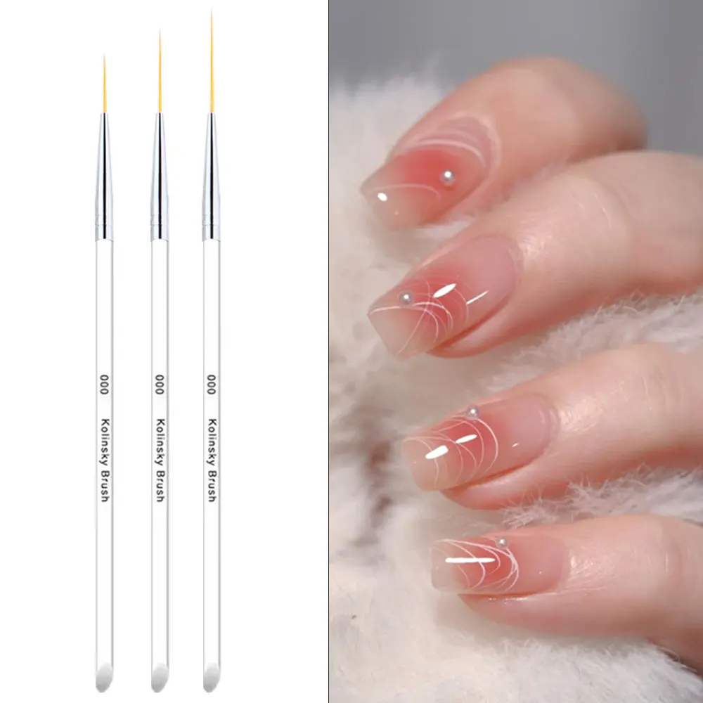 3pcs Transparent French Stripe Liner Nail Brush 3D Tips Manicure Ultra-thin Line Drawing Pen Brushes Painting Nail Art Tools