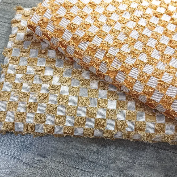 Color Cut Check Denim Jacquard Fabric Checkerboard Washed Twill Cloth Throw Pillow Luggage Garment Handmade Cloth