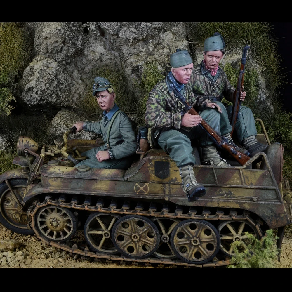 1/35 Kettenkrad Crew, 3 set, modello in resina, figura di soldato, GK, temi militari, kit non assemblato e non verniciato