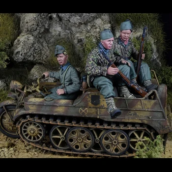 1/35 Kettenkrad Crew, 3 set, modello in resina, figura di soldato, GK, temi militari, kit non assemblato e non verniciato