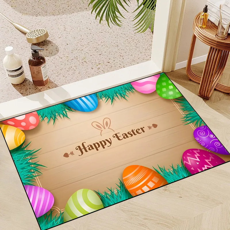 Easter Rabbit Eggs Flowers Washable Doormat Easter Decor Floor Mat Indoor and Outdoor Entrance Bathroom Doormat Bedrooom Carpet 3