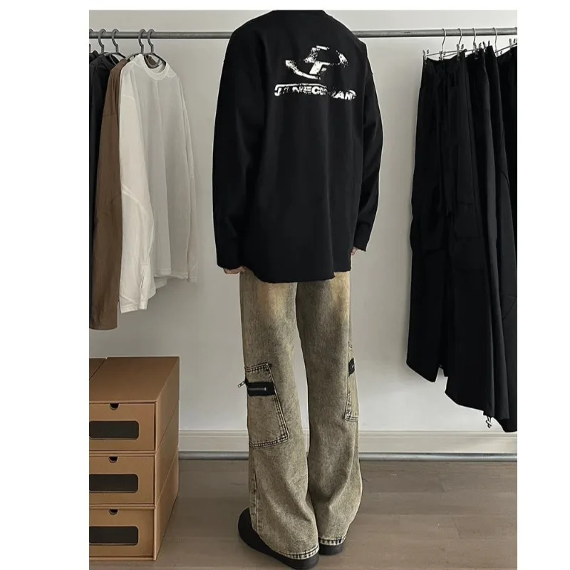 Blue Jeans men American Y2K Vintage High Waisted Jean Straight Streetwear Casual Loose Wide Leg Denim Pants Ripped Trouser