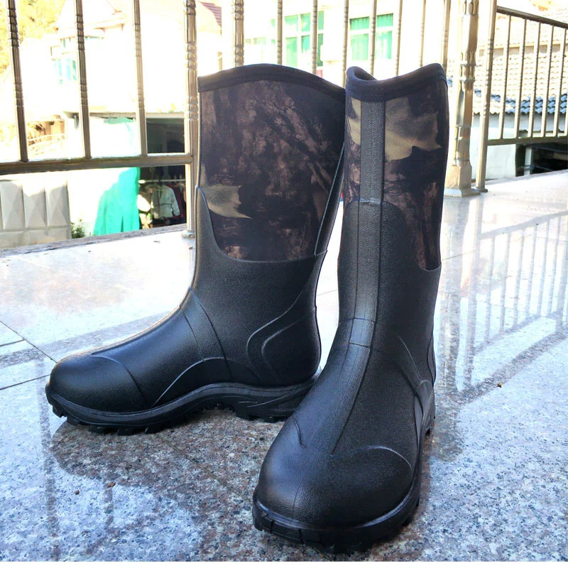 Mens Outdoor High Tube Fishing Boots Camouflage Non-slip PVC Waterproof Rubber Wading Water Shoes Rain Boots