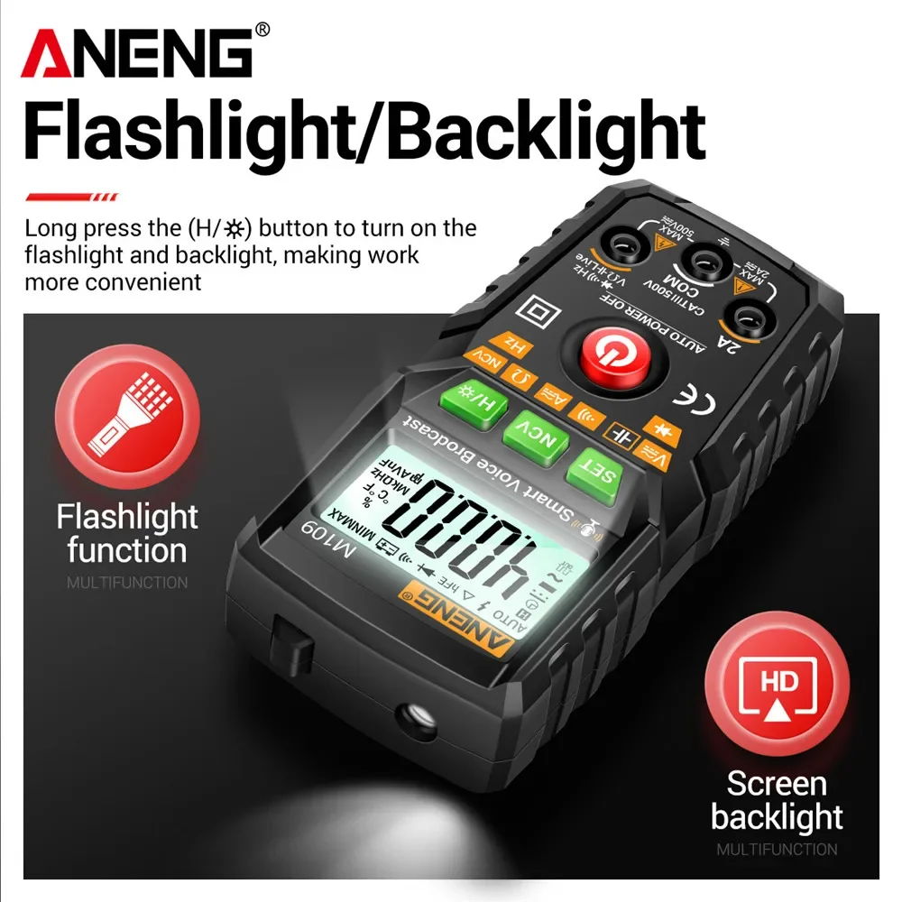 ANENG M109 Digital Multimeter Voice Broadcast 4000 Counts True Rms Auto Multimetro Profesional AC/DC Electrical Instruments Te digital multimeter