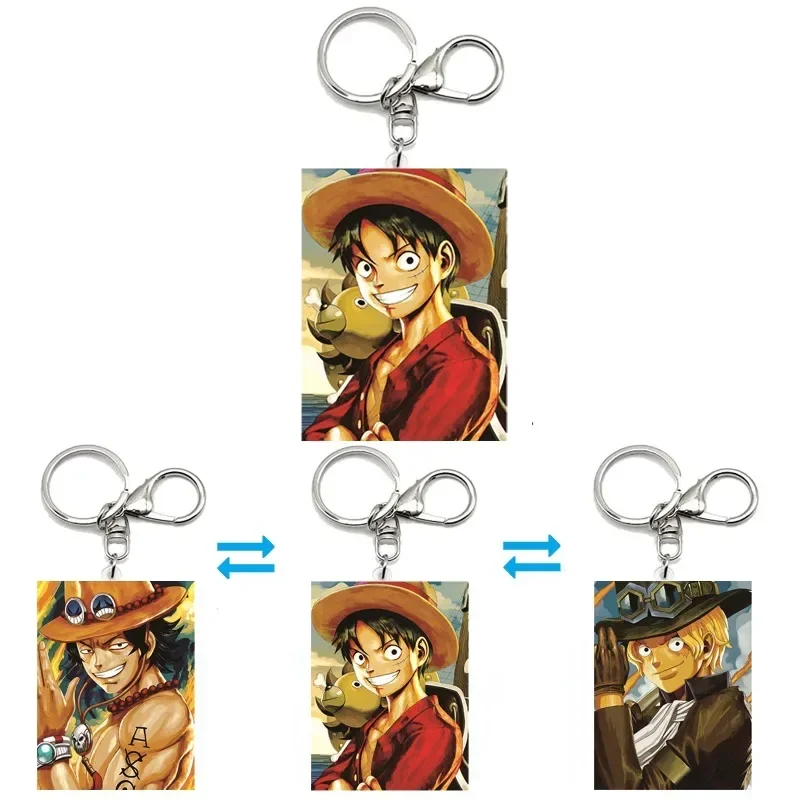 

ONE PIECE Ace/Luffy/Sabo Anime Acrylic Motion Key Chains Car Keyring Bag Pendant Peripheral Gift Creative Ornaments