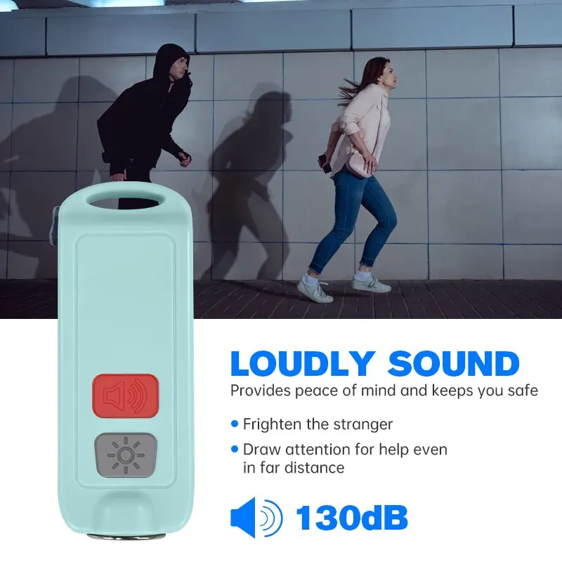 여성용 충전식 키 체인 알람, 자기 방어, 130 DB, 시끄러운 방수 SOS 비상 안전 경보 장치, LED 조명