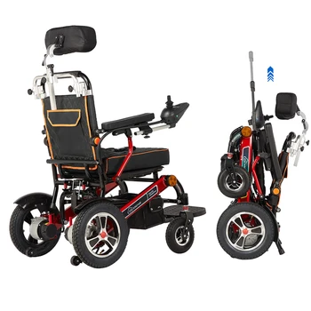 Sedia a rotelle elettrica telecomandata stock UE/USA, sedia a rotelle pieghevole portatile reclinabile, batteria al litio in lega di alluminio