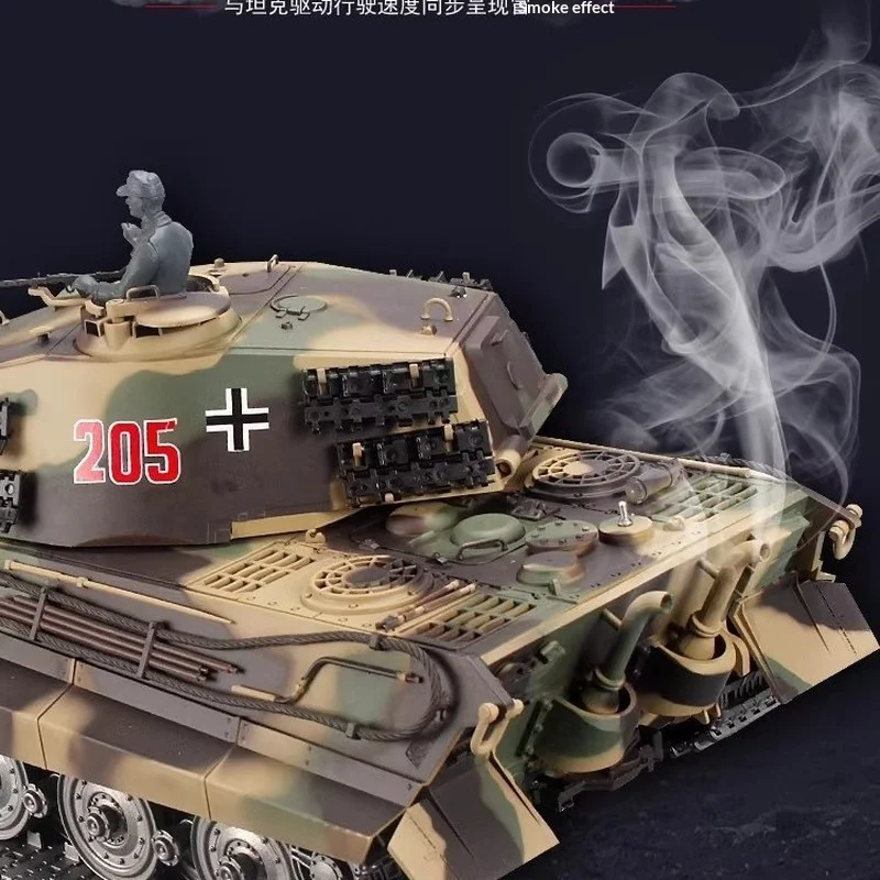 헝롱 3888A 독일 킹 타이거 중장갑 원격 조종 탱크 금속 트랙 군사 전투 모형 연기 효과 포함 남아용 장난감