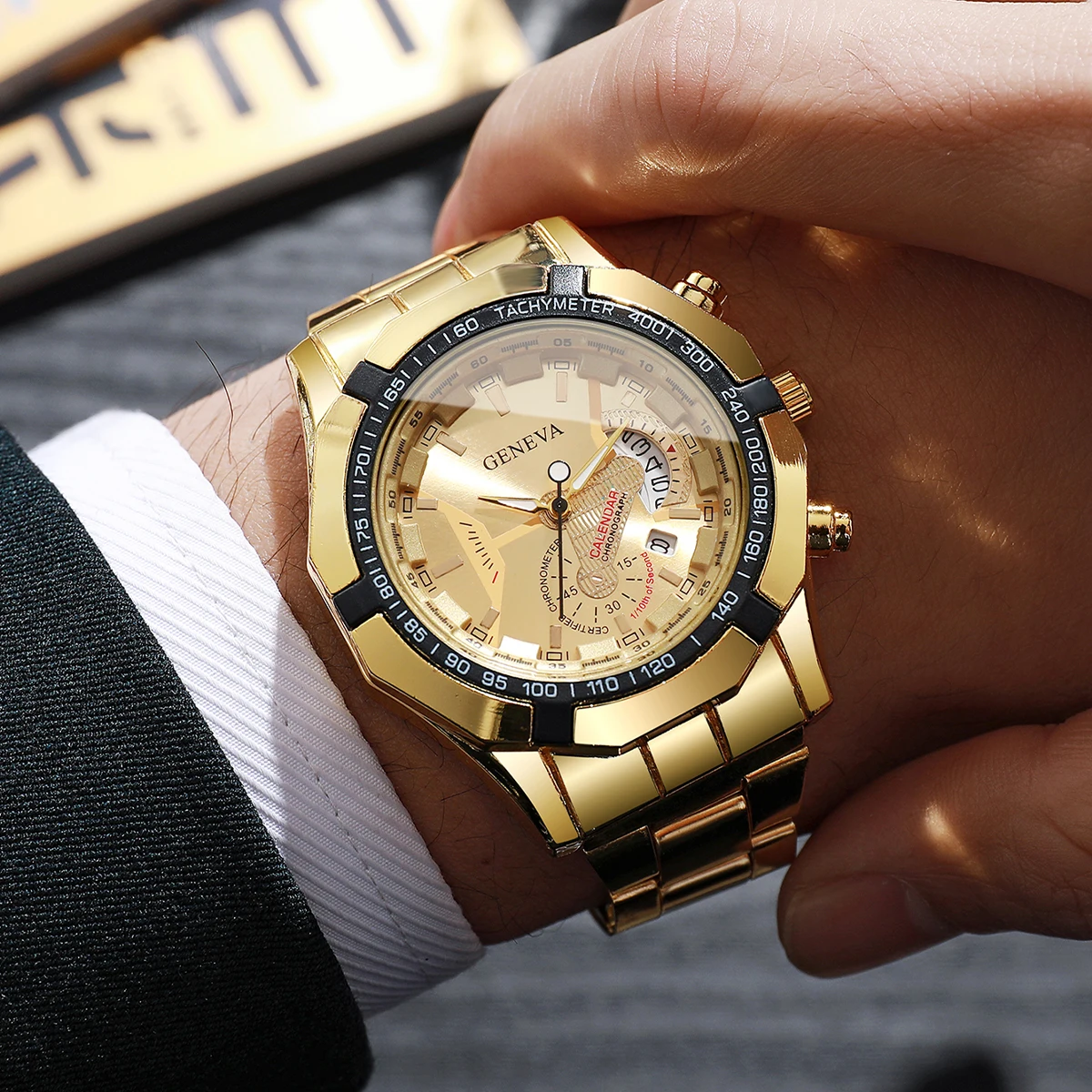 4pcs/set Men's Business Style Watch Simple Casual Scale Dial Men's Luxury Quartz Watch Combination Set (Box Not Included)