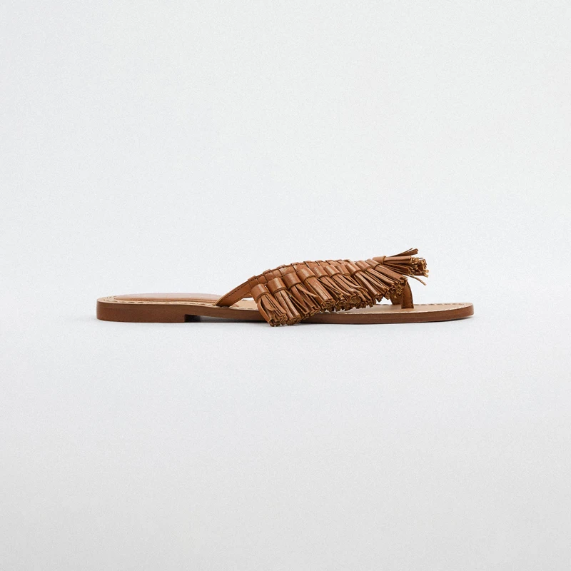 

2024 Summer Women's Flats Slippers Shoes Woven Tassel Sandals Women Casual Bohemian Flat Roman Sandals Flip Flops Beach Shoe