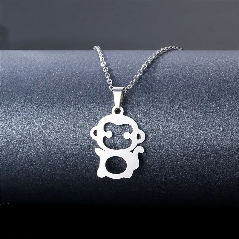 

Boho Vintage Necklace Silver Color Monkey Pendant Necklaces For Women Simple Short Clavicle Chain Jewelry Wedding Gifts