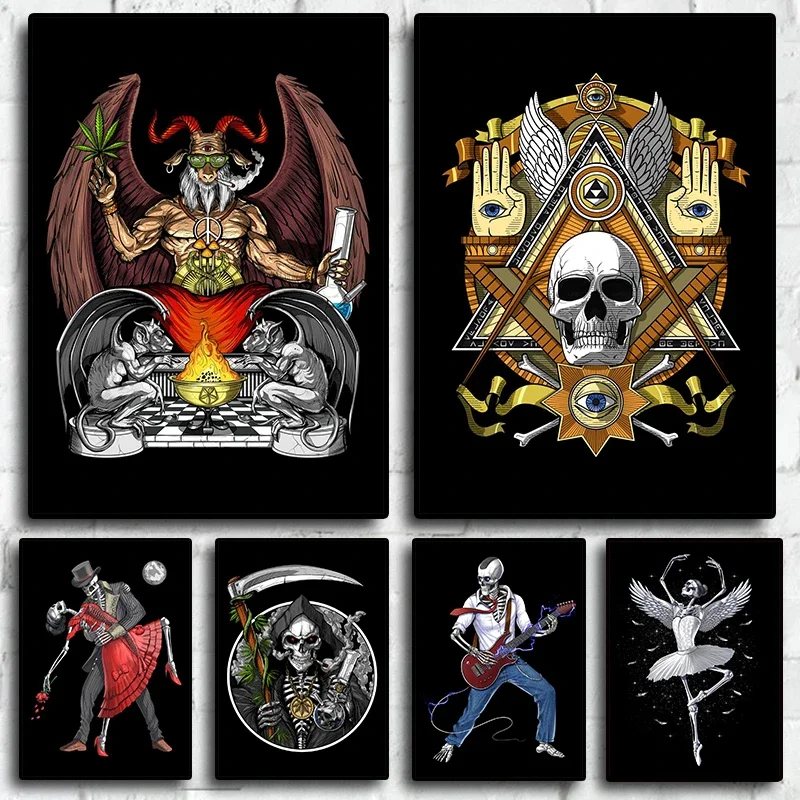 

Готический танцующий Скелет гитарный плеер, мифические существа, комната, домашняя стена, мультяшное украшение, холст, Постер, эстетика, изображение дивана