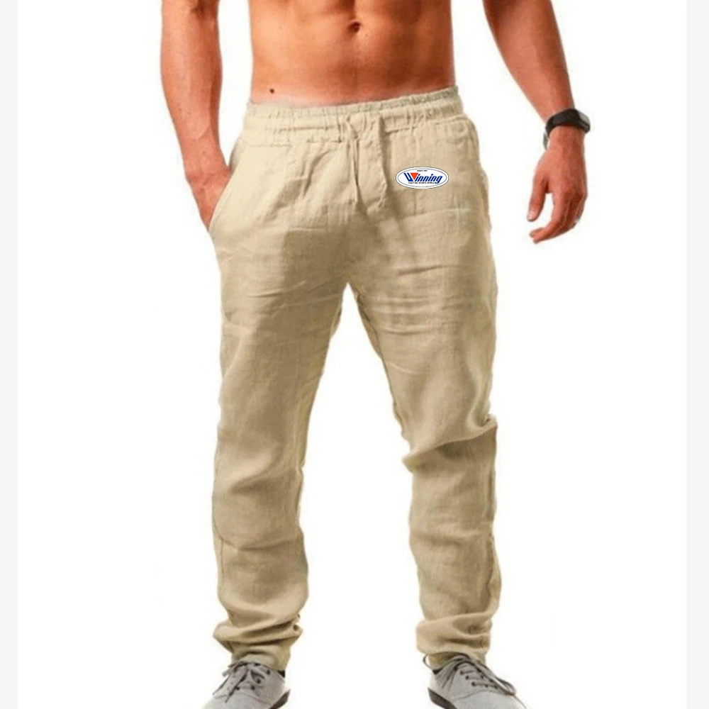 Winning Boxing 2024 New Men's Spring and Autumn Hot Sale Breathable Simplicity Solid Color Printing Cotton Linen Trousers 5