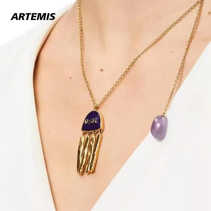 

Europe Fashion Top Quality Purple Gem Enamel Octopus Necklace Women Designer Brand Luxury Jewelry Trend