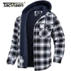 TACVASEN Men's Flannel Shirt Jacket with Removable Hood Plaid Quilted Lined Winter Coats Thick Hoodie Outwear Man Fleece Shirts 3