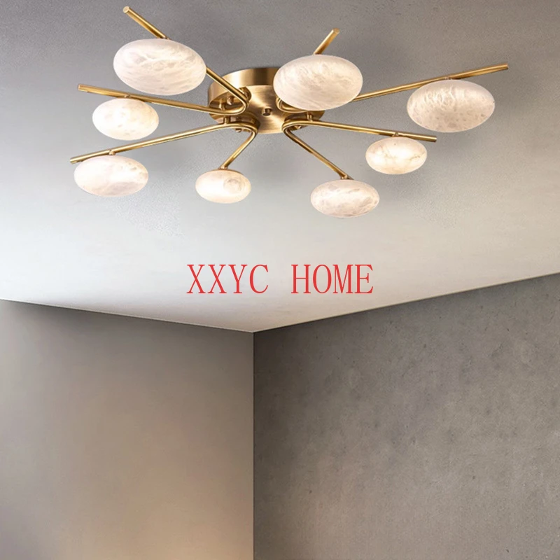 

Испанская потолочная лампа из натурального мрамора, современная простая медная лампа для гостиной и кабинета