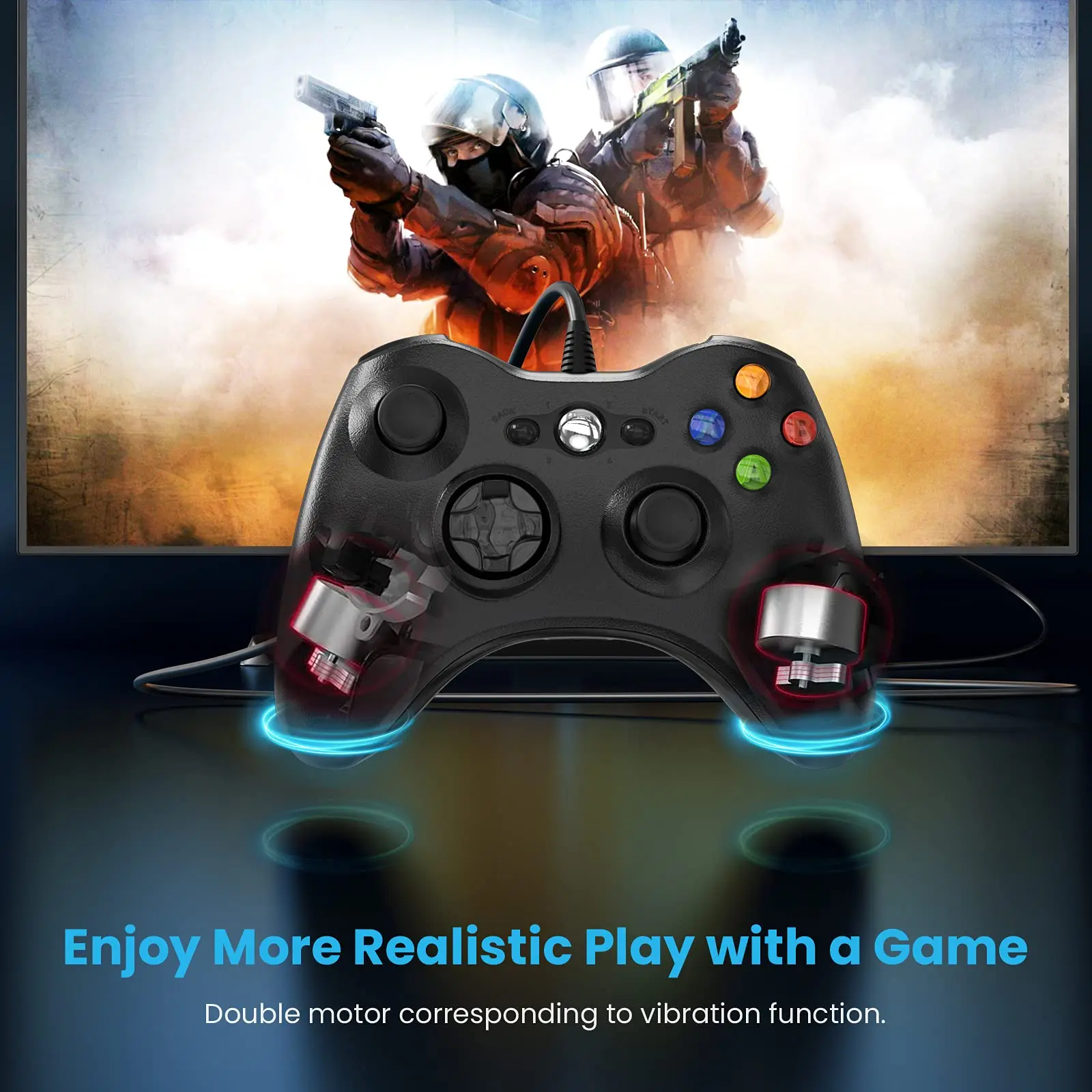 Dual-Vibration Wired Gamepad with Turbo Functionality