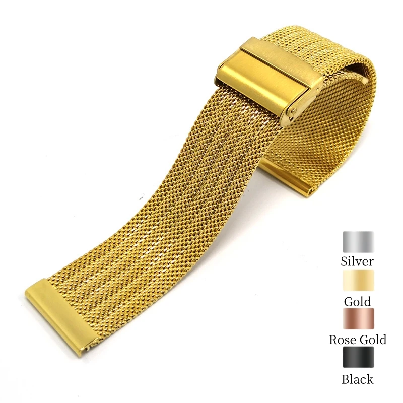 Elegant Stainless Steel Milanese Mesh Watch Strap - Quick Release Bracelet, 18mm, 20mm, 22mm Sizes