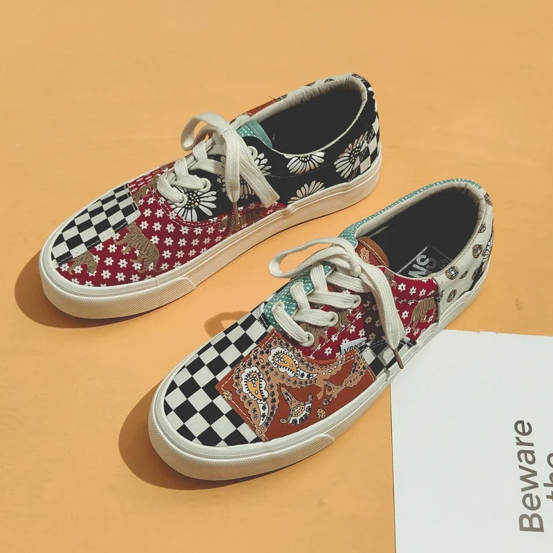 Adda Heights Mixed Checkerboard Vans Old Skool Canvas Shoes Womens