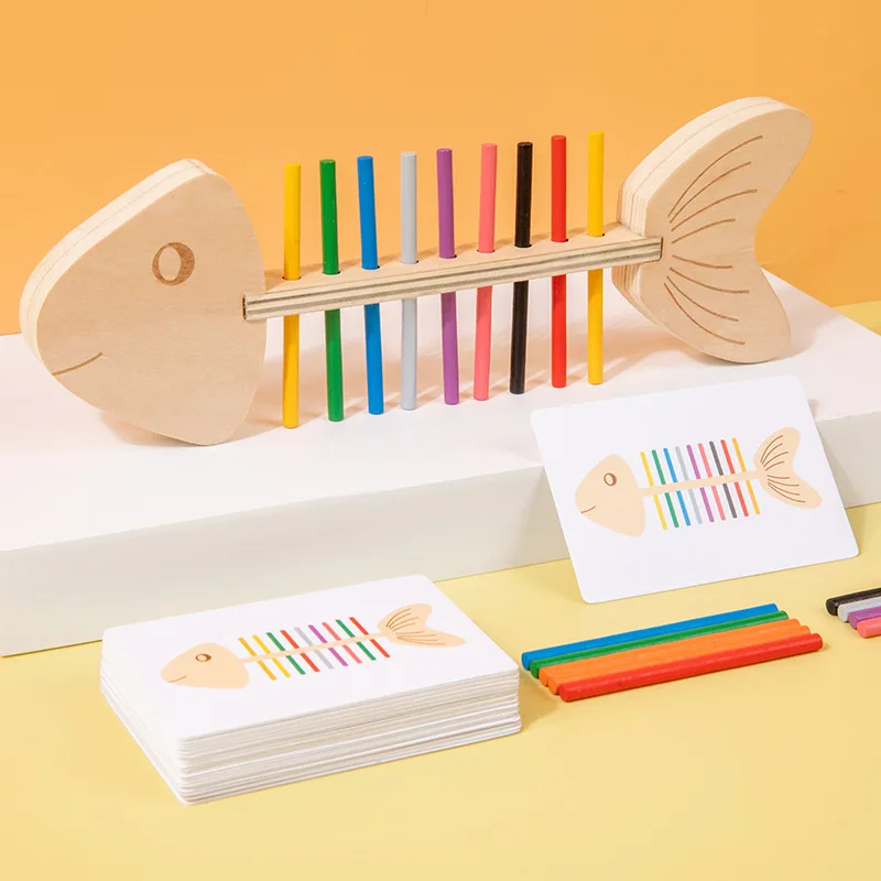 Fish Bone Wooden Pairing Children Puzzle Color Cognition Early Education Fine Motor Training Montessori Teaching Aids Toys 2