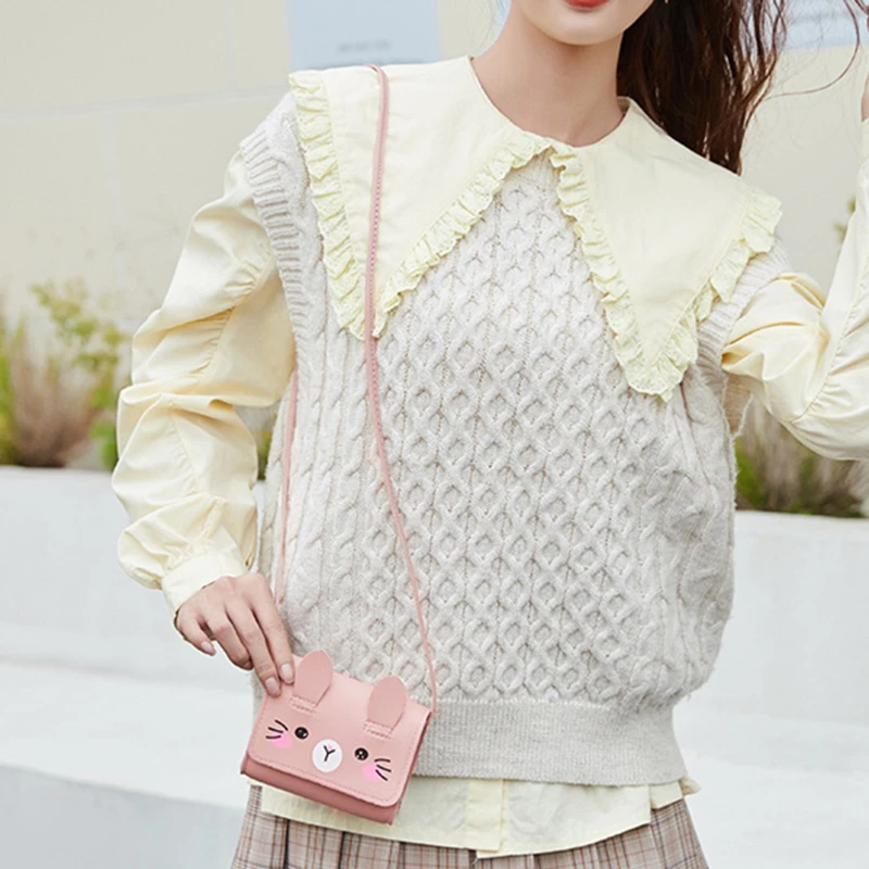 Coin Purse Coin Wallet Shoulder Bags Kids Cute Rabbit Baby Girls Small Crossbody Bags Cartoon Mini Coin Purse Handbags Children's Accessories Small Shoulder Bag