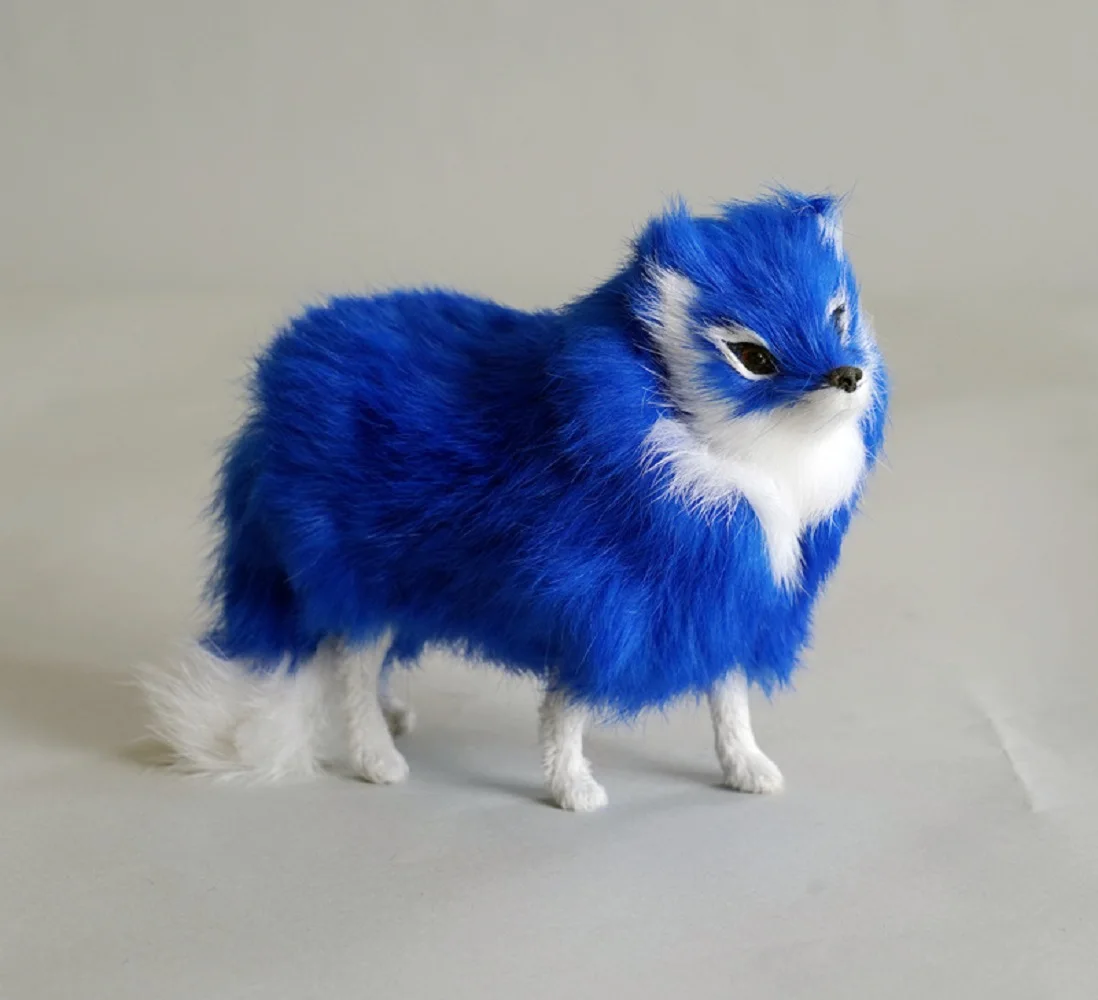 

cute simulation fox model standing blue fox doll gift about 16x5x12cm