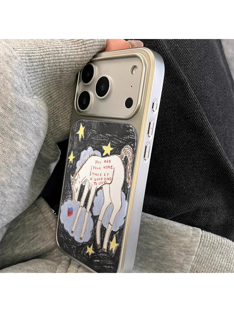 Vibrant Graffiti Star Pony Phone Case with Resin Drip Glue Back Cover