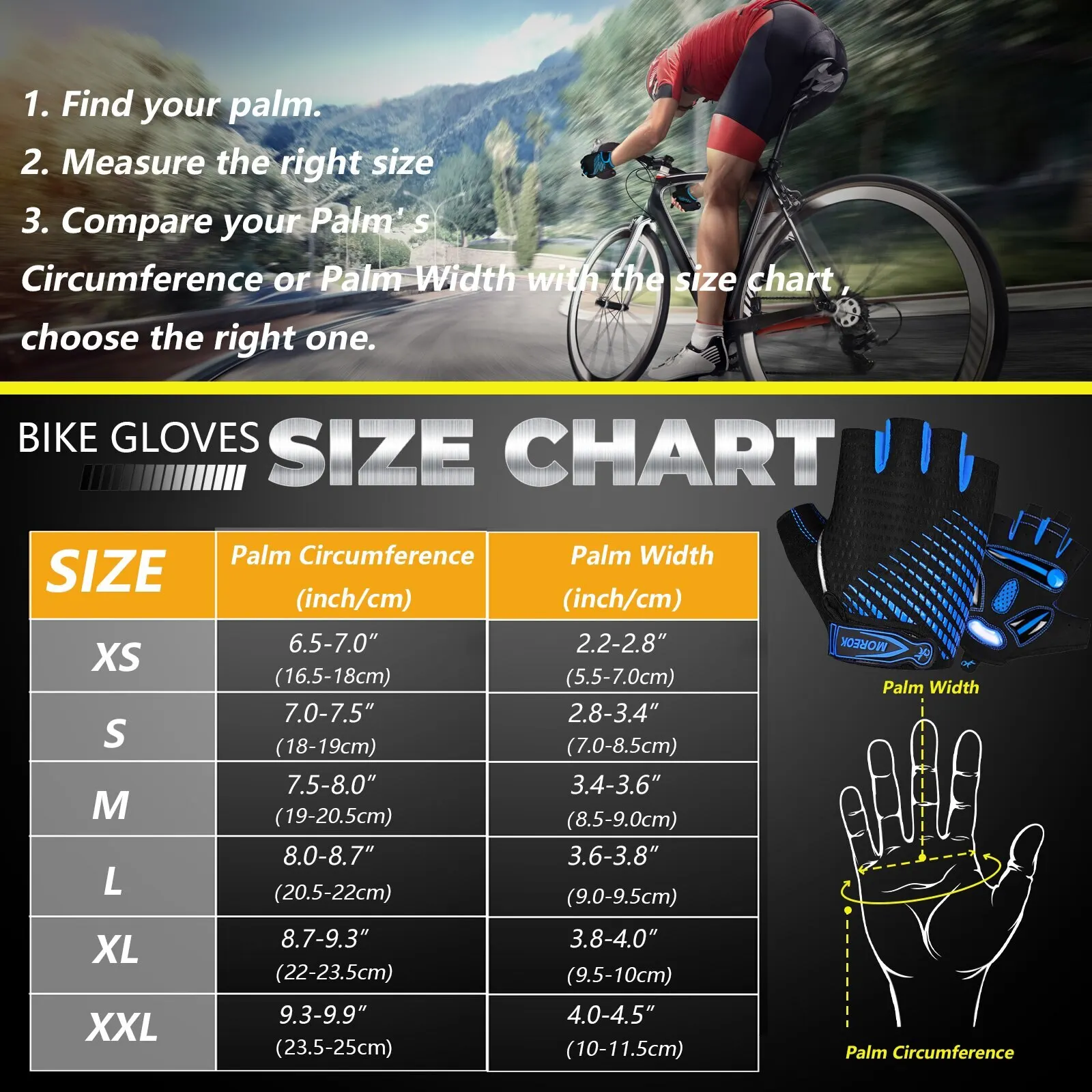 MOREOK Cycling Gloves,Breathable Bicycle Gloves,5MM Gel Pads Non-Slip Mountain Bike Gloves MTB Road Biking Gloves for Men Women 6