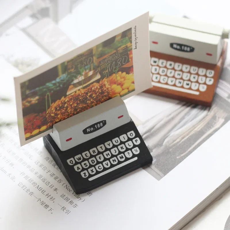 Vintage Typewriter Shape Card Holder Wooden Memo Clips Photocard Holder Kawaii Messege Note Display Stand Office Desk Organizer card holder photo card holder desk organizer desk card holder card display stand postcard holder