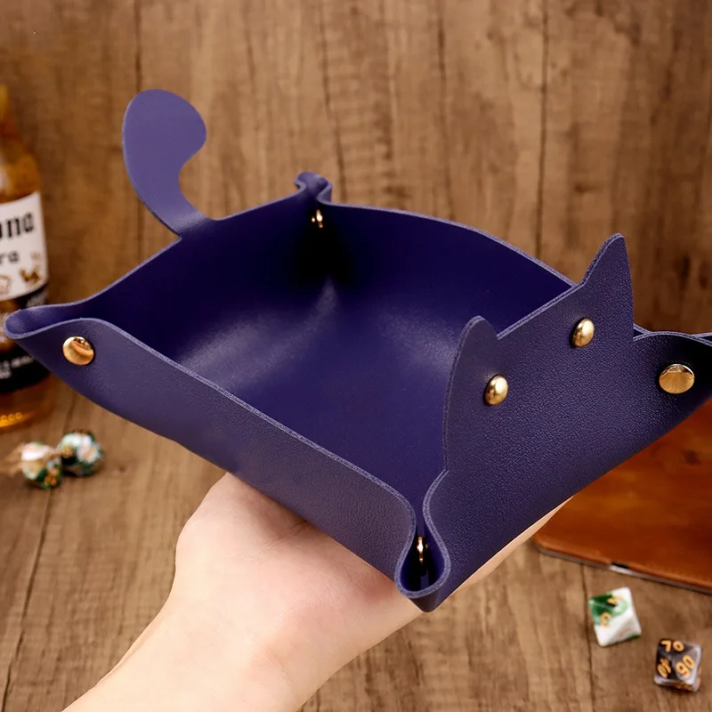 New Cute Cat Dice Tray with Metal Clasp Large Capacity Foldable for Easy Portable Desktop Storage with Artificial Leather Tray
