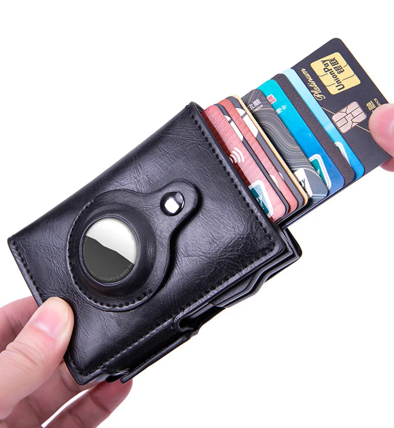 Nieuwe Airtag Portemonnee Id Bank Credit Card Holder Rfid Blocking Airtags Kaart Tas Mannen Pu Lederen Portemonnee Met Dubbele Aluminium doos