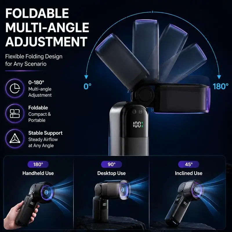 Portable High Speed Handheld 2400mAh Rechargeable 100 Wind Speeds Adjustable Mini Foldable Air Cooling Turbo Fan_voghion.com