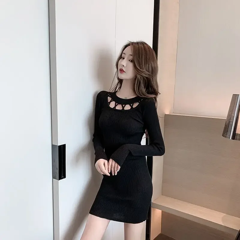 

Sexy Daring Woman Dress Hollow Out Knitted Dresses for Women Crochet Extreme Mini Striped Bodycon Black Short Clothes Retro Y2k