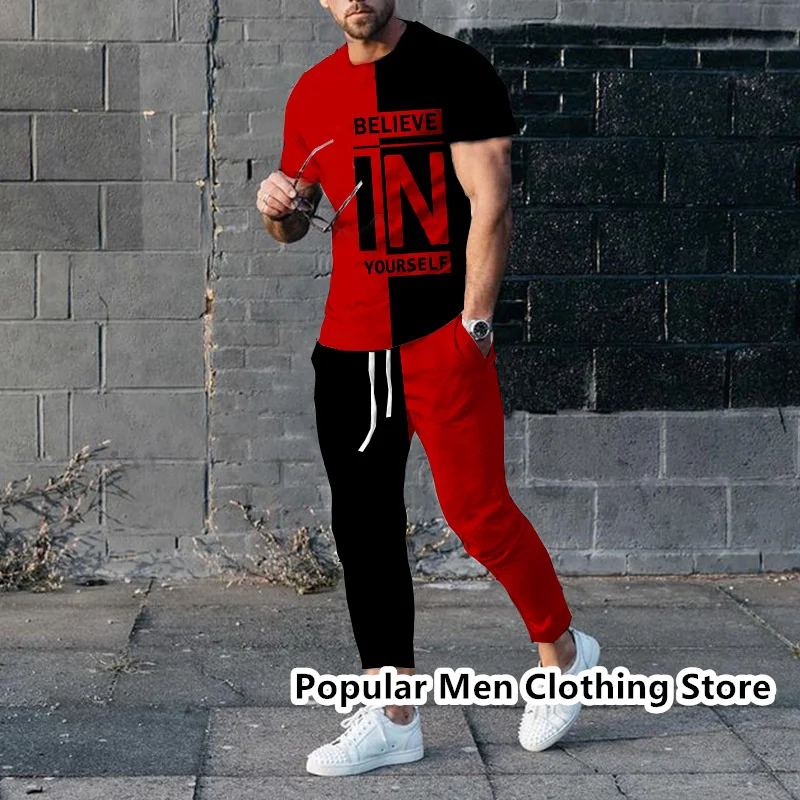 Men‘s Trousers Tracksuits 3D Print Summer Jogger Sportswear Short Sleeve T Shirt Long Pants 2 Piece Sets Casual Street Clothes new summer trousers tracksuit 2 piece sets short sleeves t shirt long pants print casual suits mens clothes oversized trousers