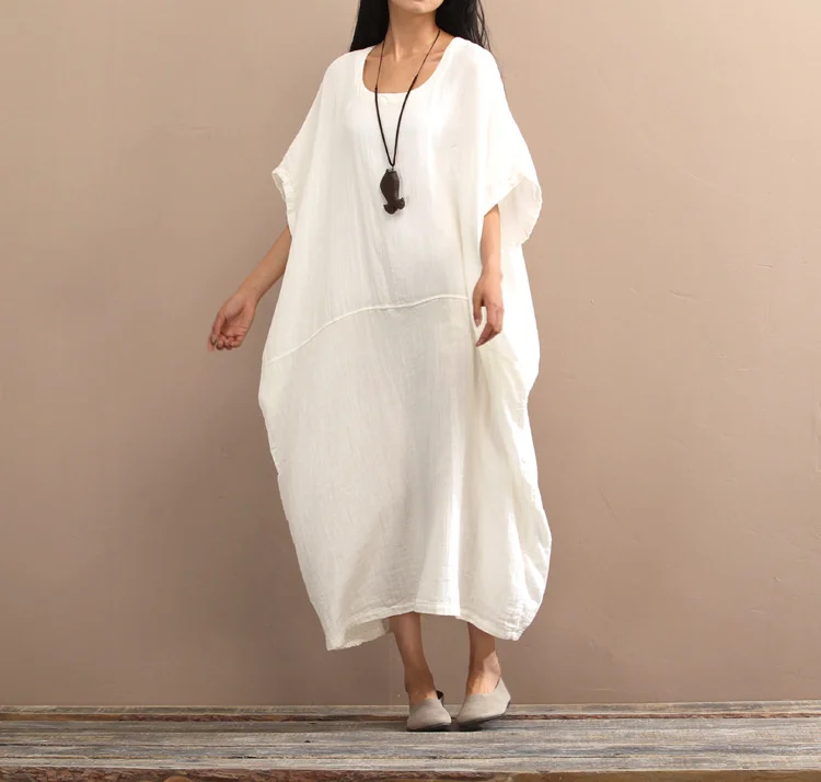 

June Long Loose Cotton Linen Dress Women's Summer New Art Gown Long Dress 3 Colors