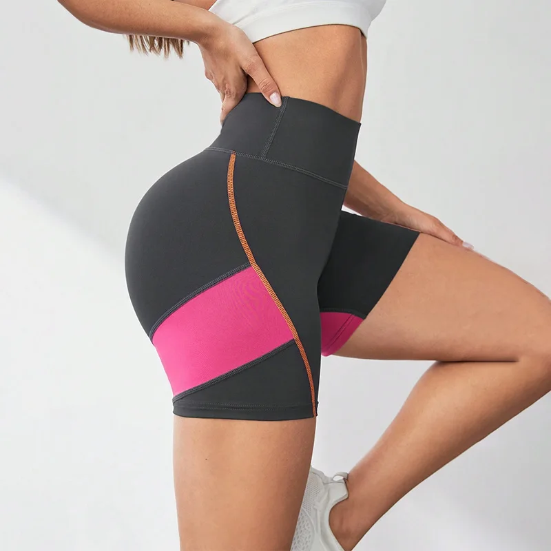 Colorblocked High Waist Yoga Shorts for Women Tummy Control Workout Shorts