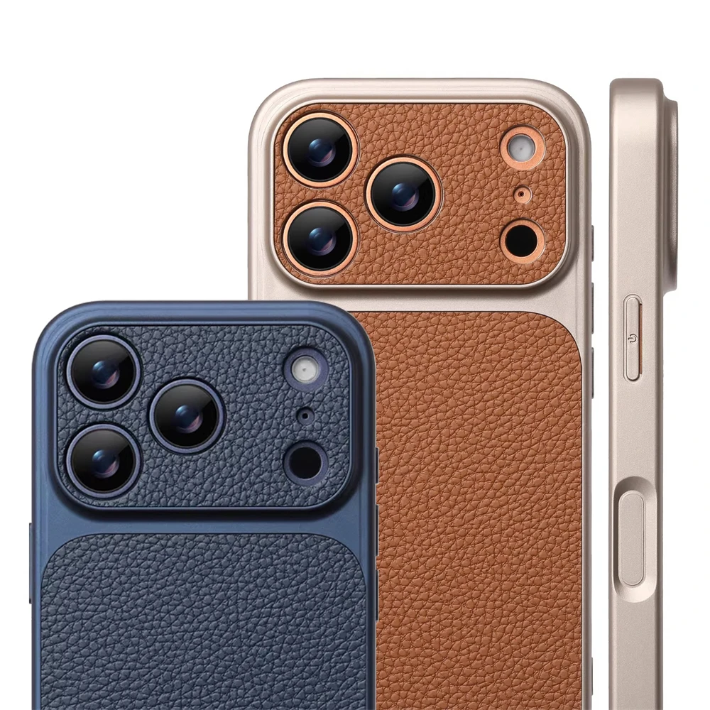 Luxury Lychee Texture Leather Matte Hard Case with Full Lens Protection