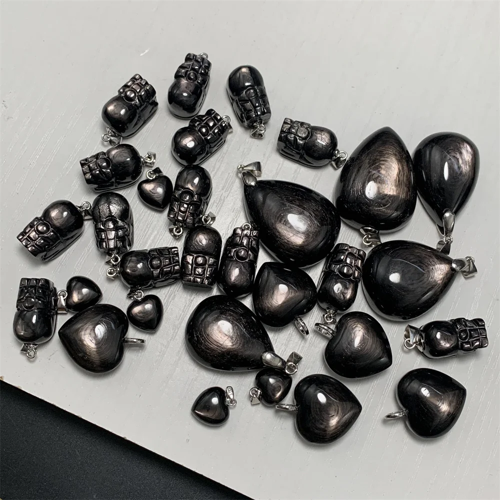 Egypt Lucky Fortune Stones Natural Hypersthene Pendant Necklace Men Women Silverlight Healing Beads Unusual Silverline Gemstones