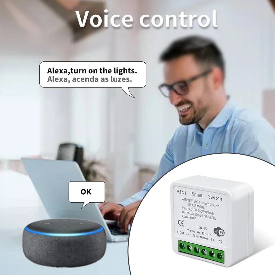 Wireless Light Switch Wifi RF 433MHz Smart Switch Tuya Smart Life Alexa Google Alice Voice Control Remote Wireless Wall Panel Module for Led Lighting