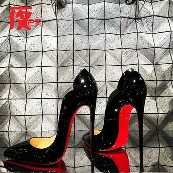 2025new Laser Electric Red High Heels Shallow Mouth Wave Edge Pointed Shoes Sexy 12cm Sexy French Fashion Lady Single Shoes33-46 1