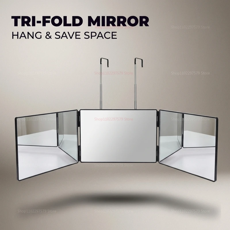 S 트래블 포터블 360 °   높이 조절 가능한 텔레스코핑 후크가 있는 삼면 접이식 화장 거울, 접이식 메이크업 및 헤어 스타일링 거울