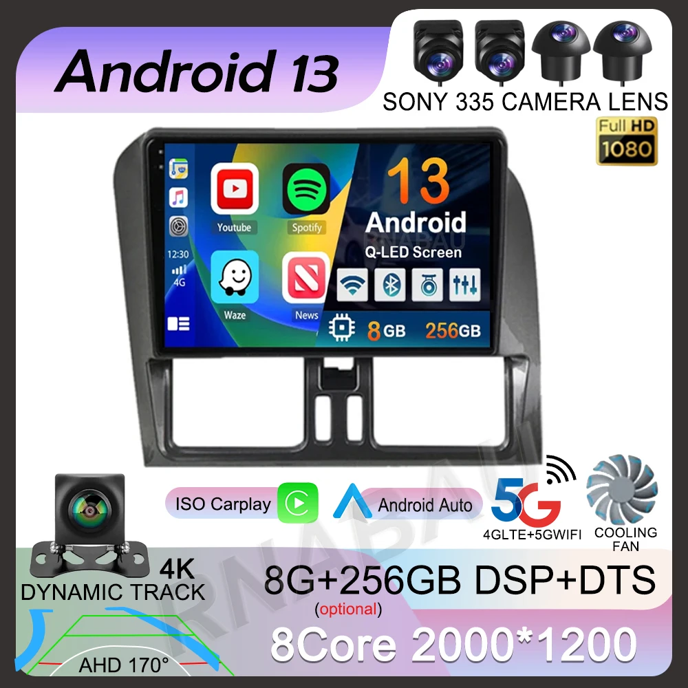 

Android 13 Carplay Auto Car Radio For Volvo XC60 2008-2017 Multimedia Video Player GPS Navigation Stereo Audio WIFI No 2din DVD