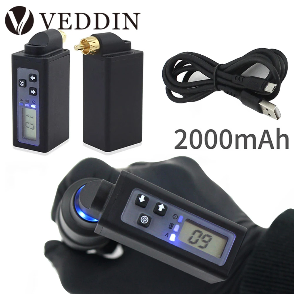 Wireless Tattoo Power Supply Mini Tattoo Power Makeup LCD Screen RCA & DC Connection for Rotary Tattoo Machine Pen Makeup Supply