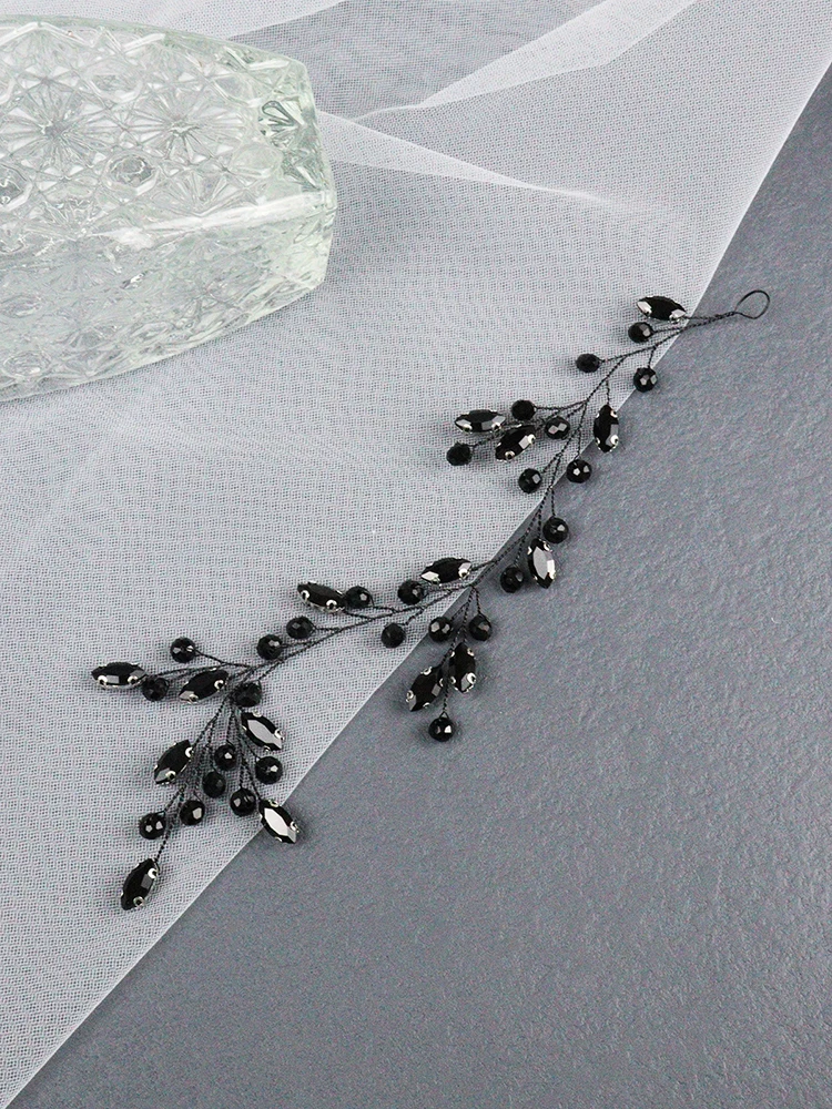 Black Rhinestone Headband Wedding Hair Accessories for Bridal Guest Headdress Girlfriend Hair Vines for Party Head Jewelry