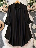 Plus Size 1XL-5XL Fashion Women‘s   Turn-Down Collar Blouse Ladies Button-Up Casual Chic Solid Color Roll-Up Sleeves Top Shirt - Image 4