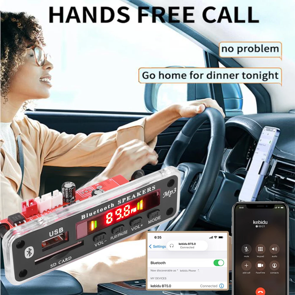 50W 40W Amplifier MP3 Decoder Board 12V Bluetooth 5.0 Car Player 25W 20W USB Recording Module FM AUX Radio for Speaker Handsfree