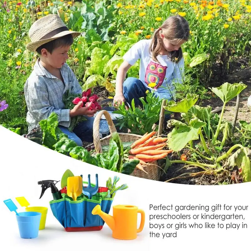 Kids Gardening Tools Set Colorful Children Garden Tools Boys Girls Garden Play Toys Includes Storage Bag Watering Can Gardening