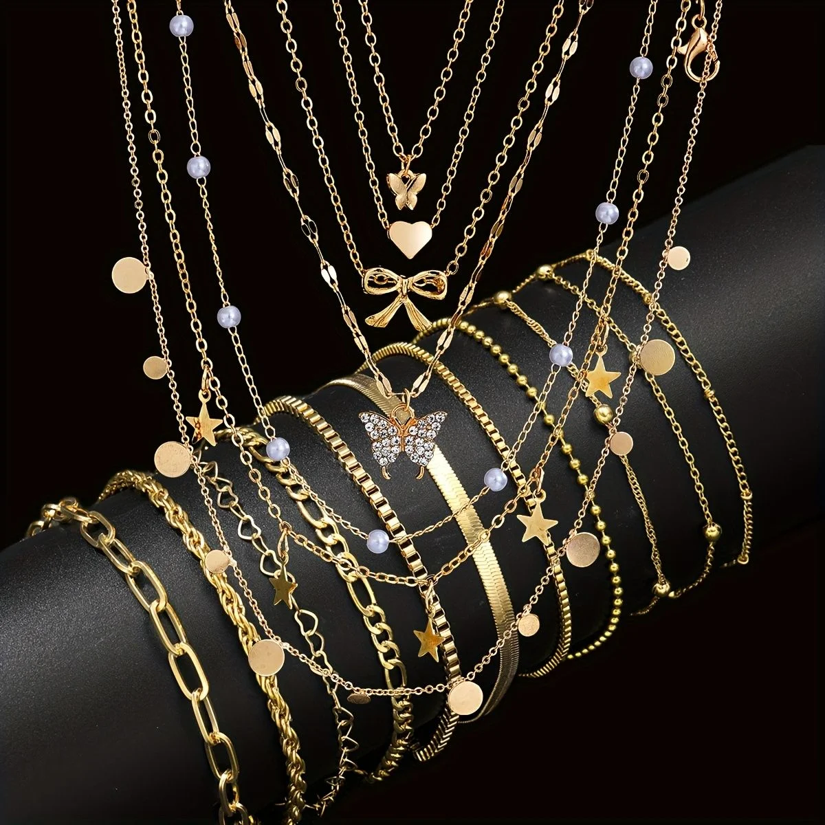 17pcs Fashion Minimalist Jewelry Set For Women Vintage Twist Snake Bone Heart Butterfly Star Pendant Necklace Bracelet Sets Gift 1