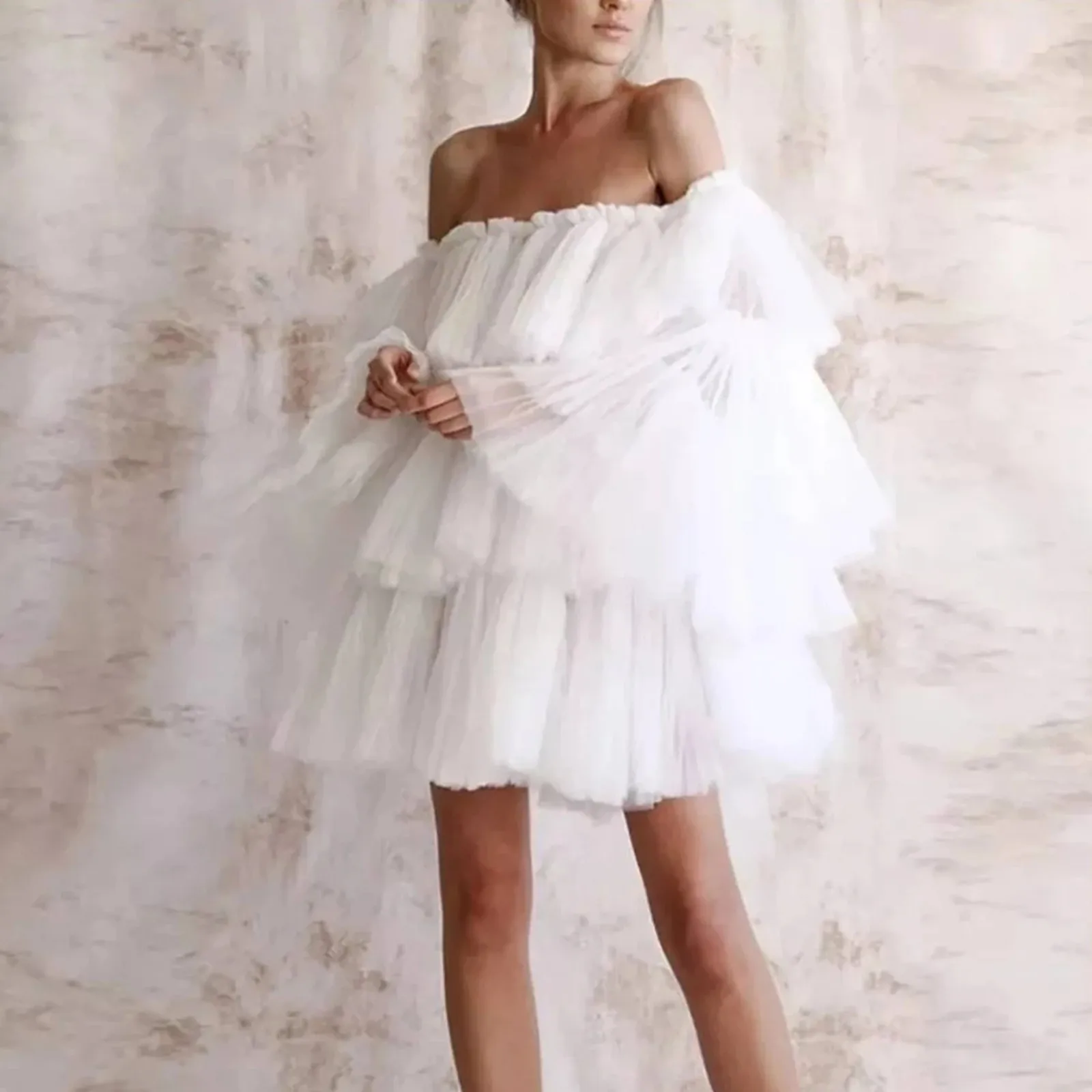 

Amazing Layered Tulle Evening Ball Gown Tiered Chic Evening Dress Short Prom Dresses Custom Made